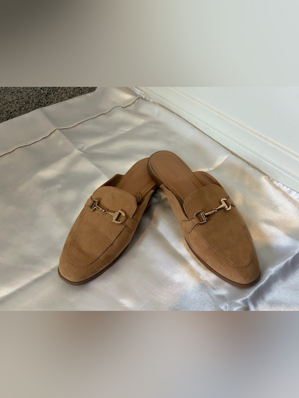 Old Navy Tan Suede Horsebit Backless Loafers